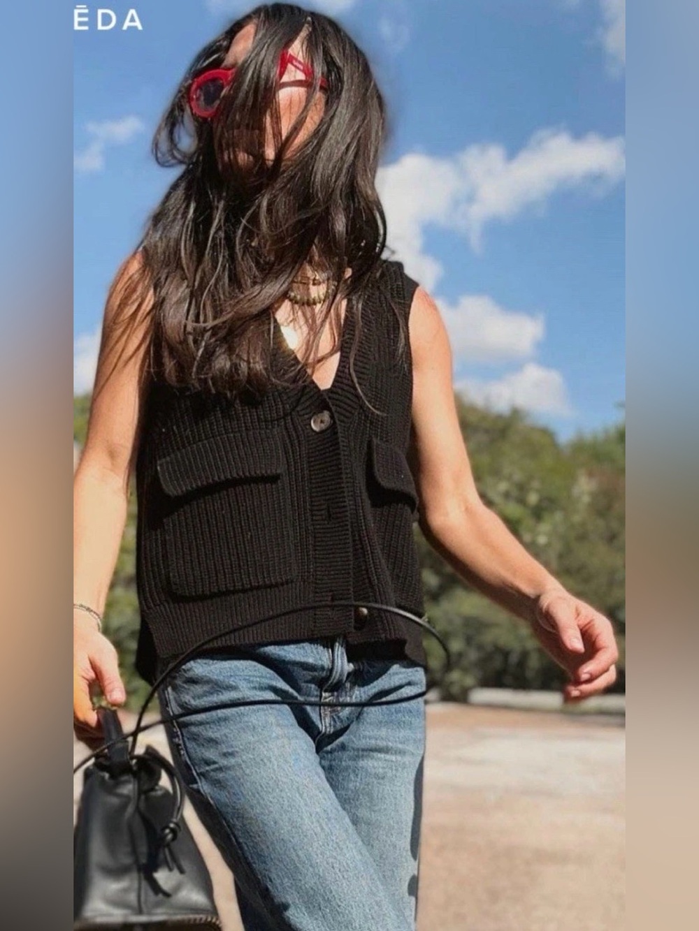NWT Pistola Chance V-Neck Cotton Sweater Vest Black M